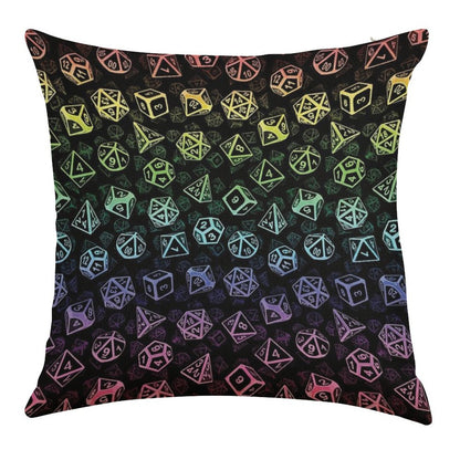 D20 Dice Set Pattern (Rainbow) Linen Throw Pillow Cover