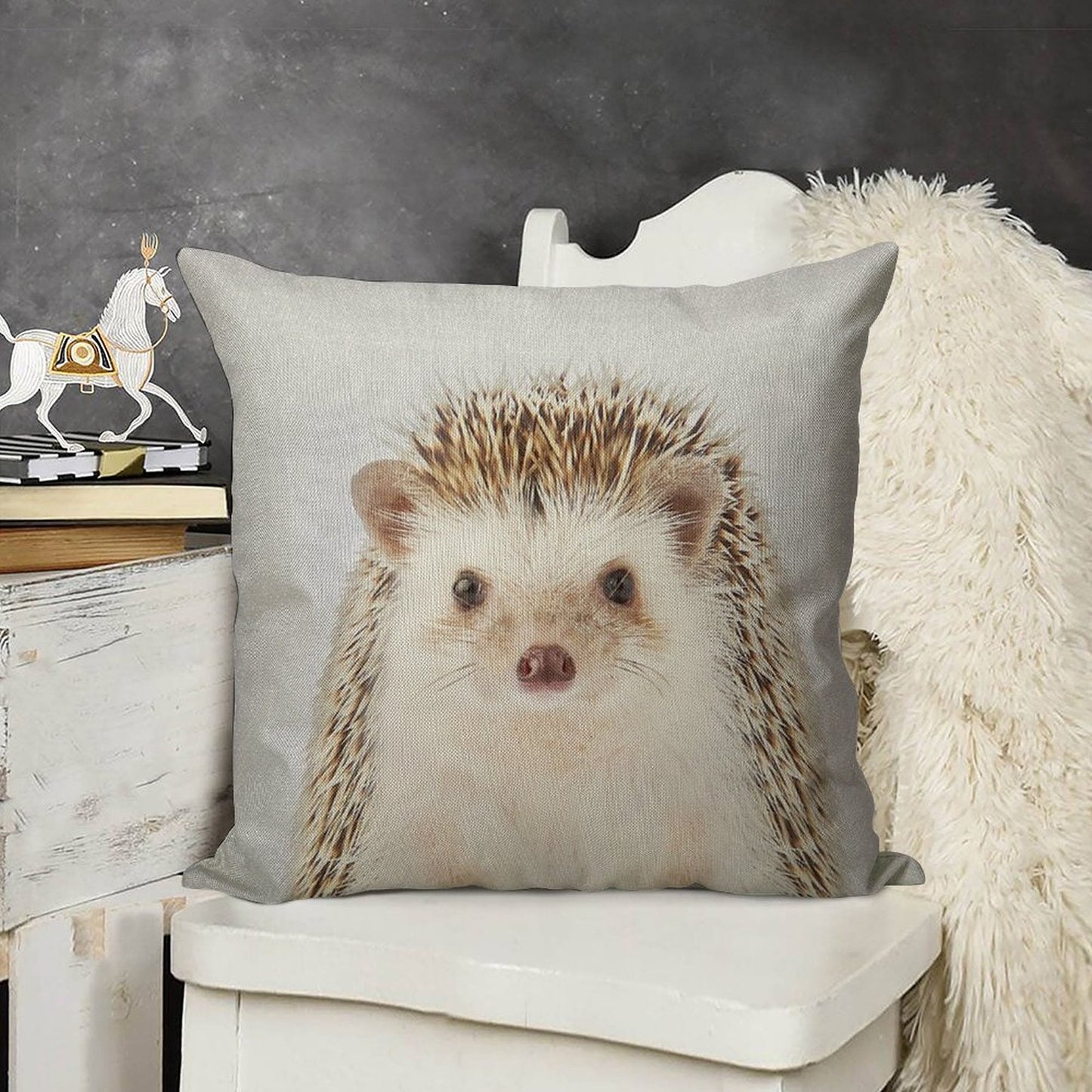 Hedgehog - Colorful Linen Throw Pillow Cover
