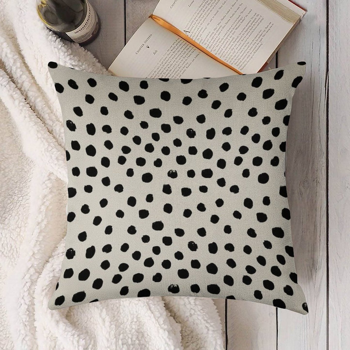 Preppy Brushstroke Free Polka Dots Black And White Spots Dots Dalmation Animal Spots Design Minimal Linen Throw Pillow Cover