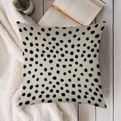 Preppy Brushstroke Free Polka Dots Black And White Spots Dots Dalmation Animal Spots Design Minimal Linen Throw Pillow Cover