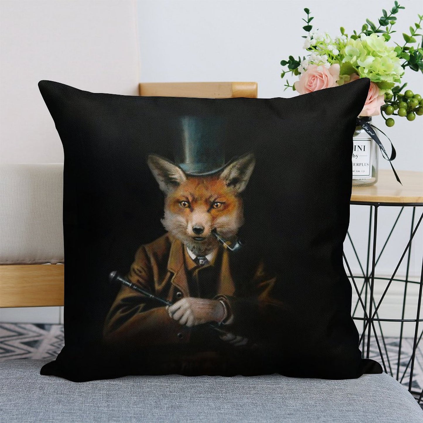 Dapper Victorian Fox Linen Throw Pillow Cover