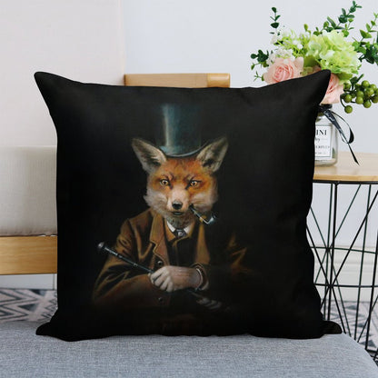 Dapper Victorian Fox Linen Throw Pillow Cover