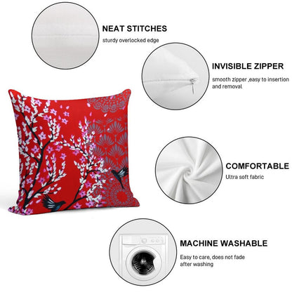 Red Cherry Blossom Soft Bedroom Essential Throw Pillow