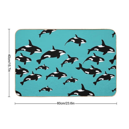 Orca Killer Whales Pattern on Blue Bath Mat