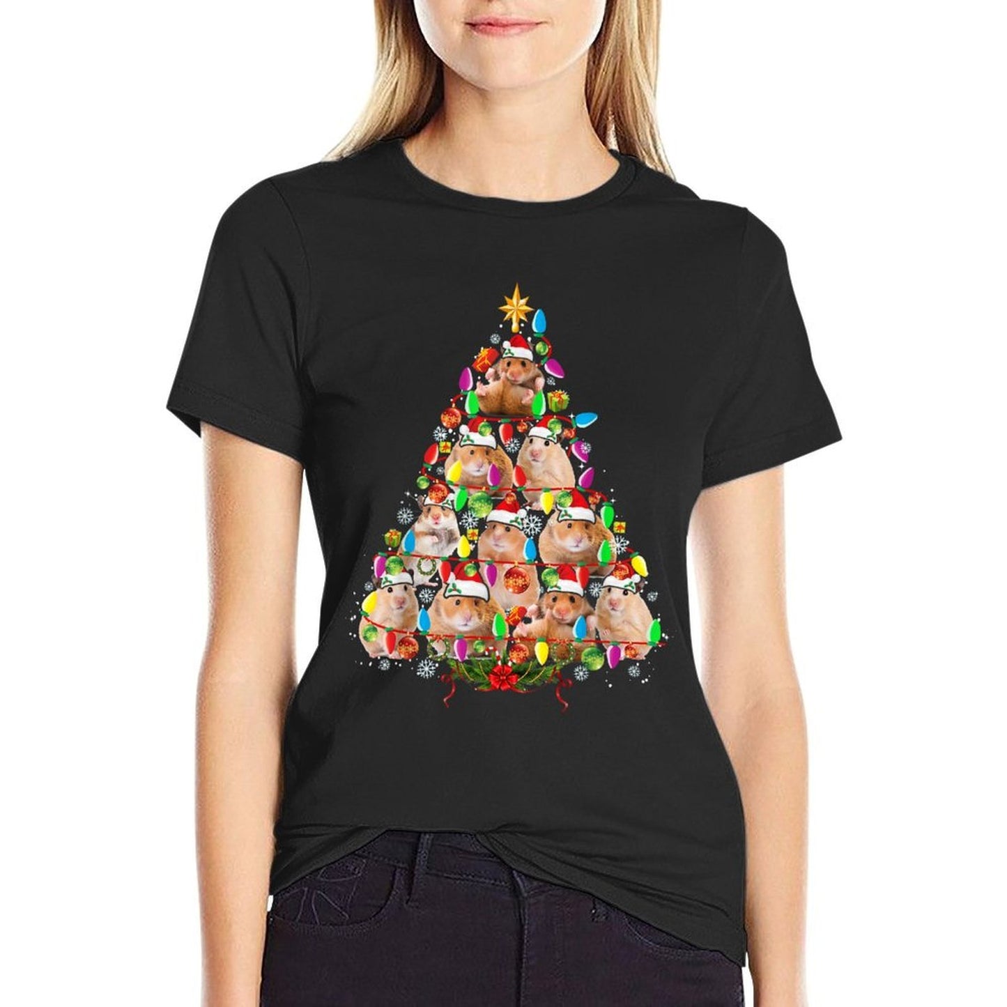 Hamsters Christmas Tree Santa Hamsters Christmas Lights  Easy-care T-Shirt