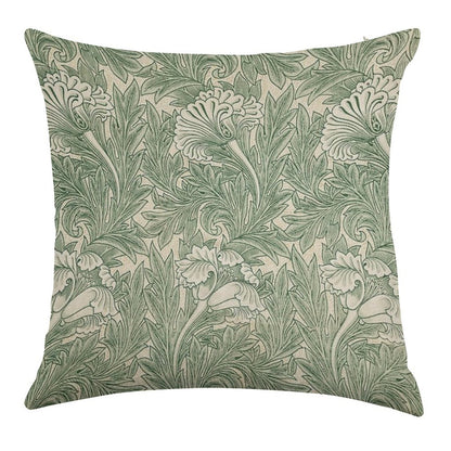 William Morris Vintage Green Tulip Floral Pattern Linen Throw Pillow Cover