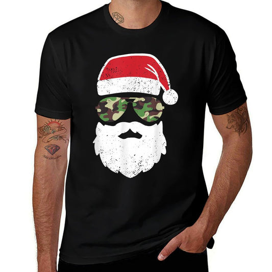 Camo Santa Claus Sunglasses Funny Camo Christmas Camouflage  Graphic-printed T-Shirt