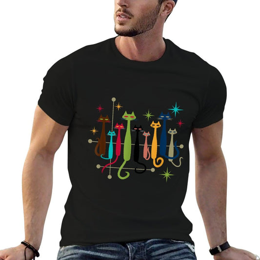 Vintage Retro Mid-Century Modern Look Cats 50s 60s Style  Fade-proof Color T-Shirt