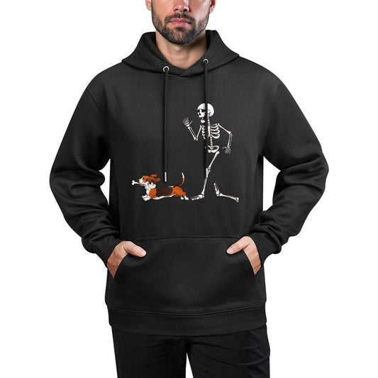 Funny Halloween Basset Hound And Skeleton Colorfast Hoodie