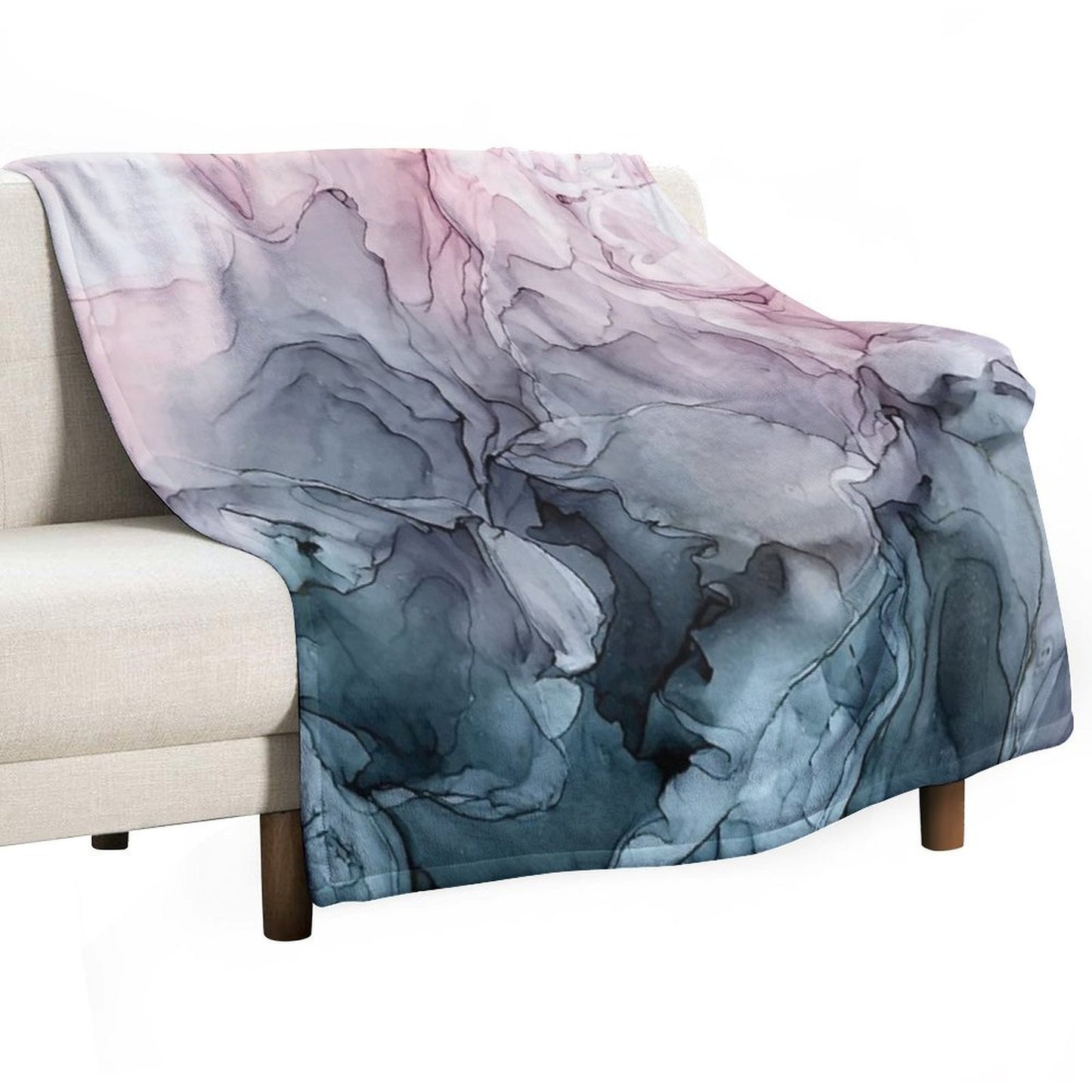 Blush And Payne's Grey Flowing Abstract Painting Throw Blanket