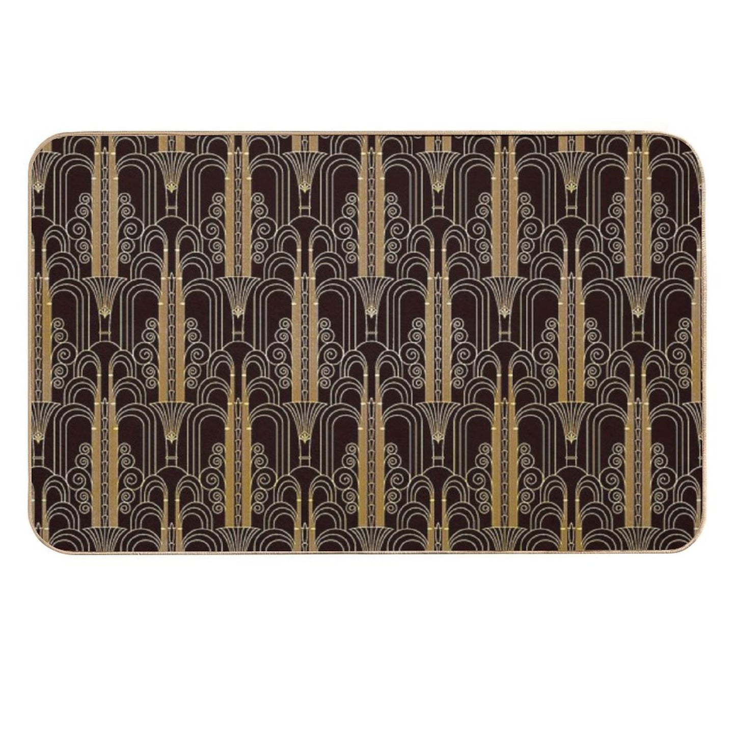 Glamorous Gold-Color Art Deco Pattern  Easy Maintenance Bath Mat