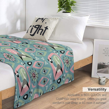 Mid Century Siamese Cat Abstract on Blue Throw Blanket