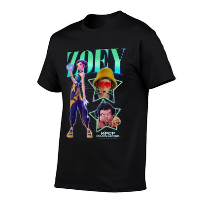 Kpop Demon Hunters Zoey Showcase Retro Neon Poster  High-quality Stitching T-Shirt