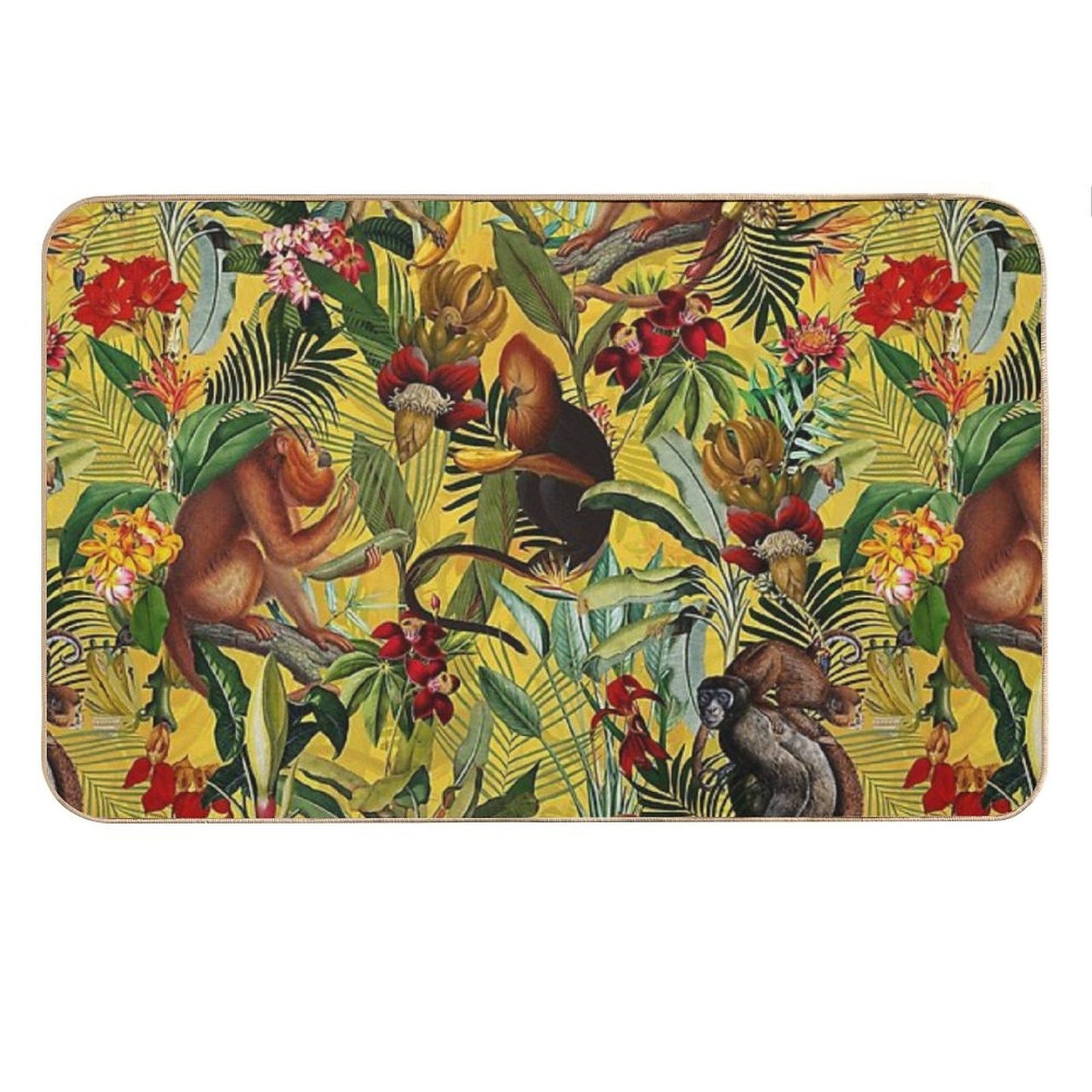 Tropical Monkey Jungle Botanical Garden Pattern - Yellow Nightgarden Bath Mat