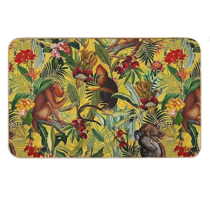 Tropical Monkey Jungle Botanical Garden Pattern - Yellow Nightgarden Bath Mat