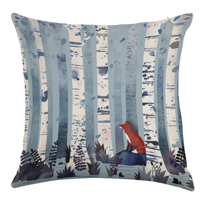The Birches (in Blue) Linen Throw Pillow Cover