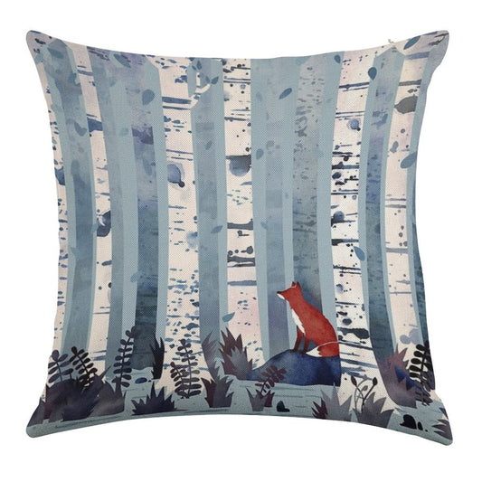 The Birches (in Blue) Linen Throw Pillow Cover