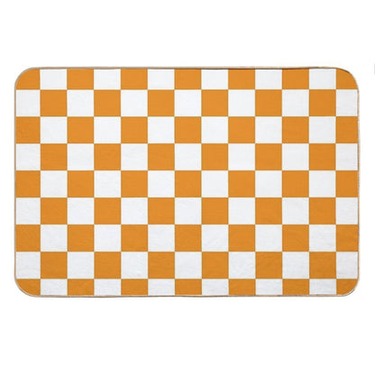 Orange White Checkerboard Bath Mat