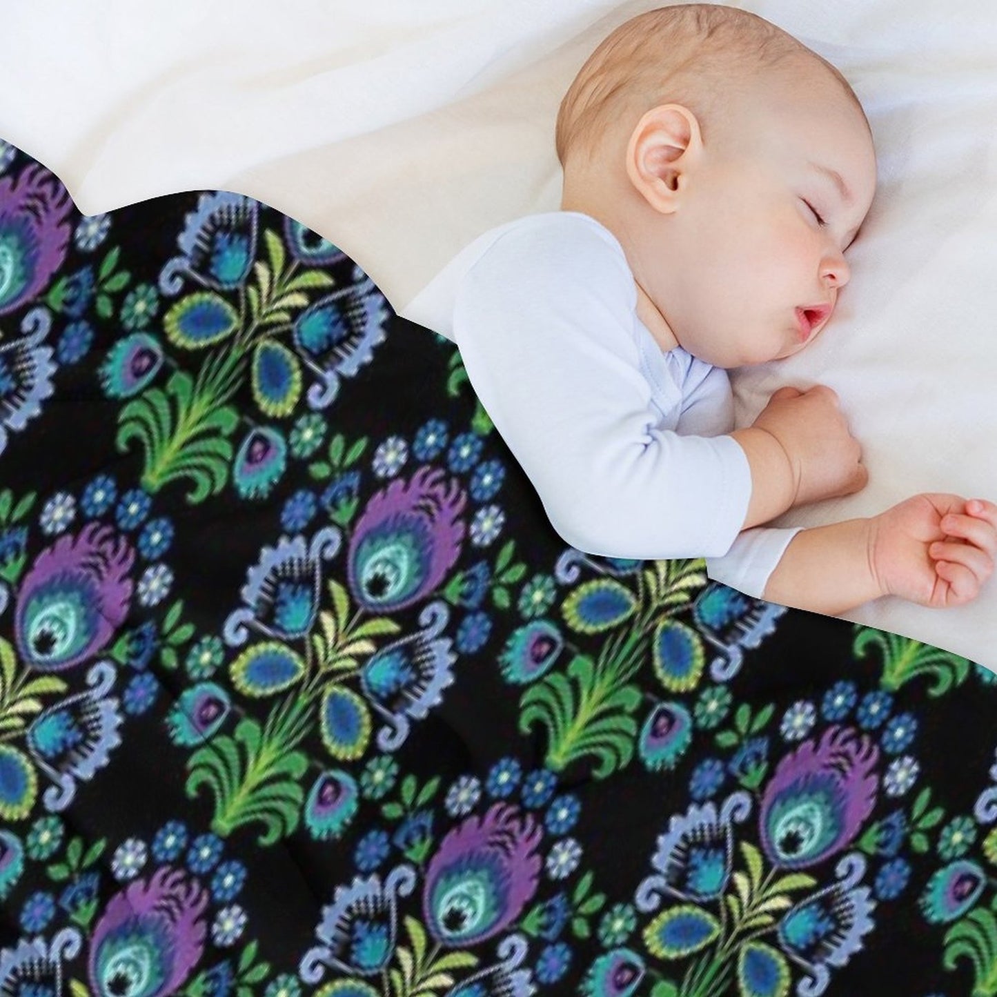 Polish Folk Flowers Purple on Black Throw Blanket