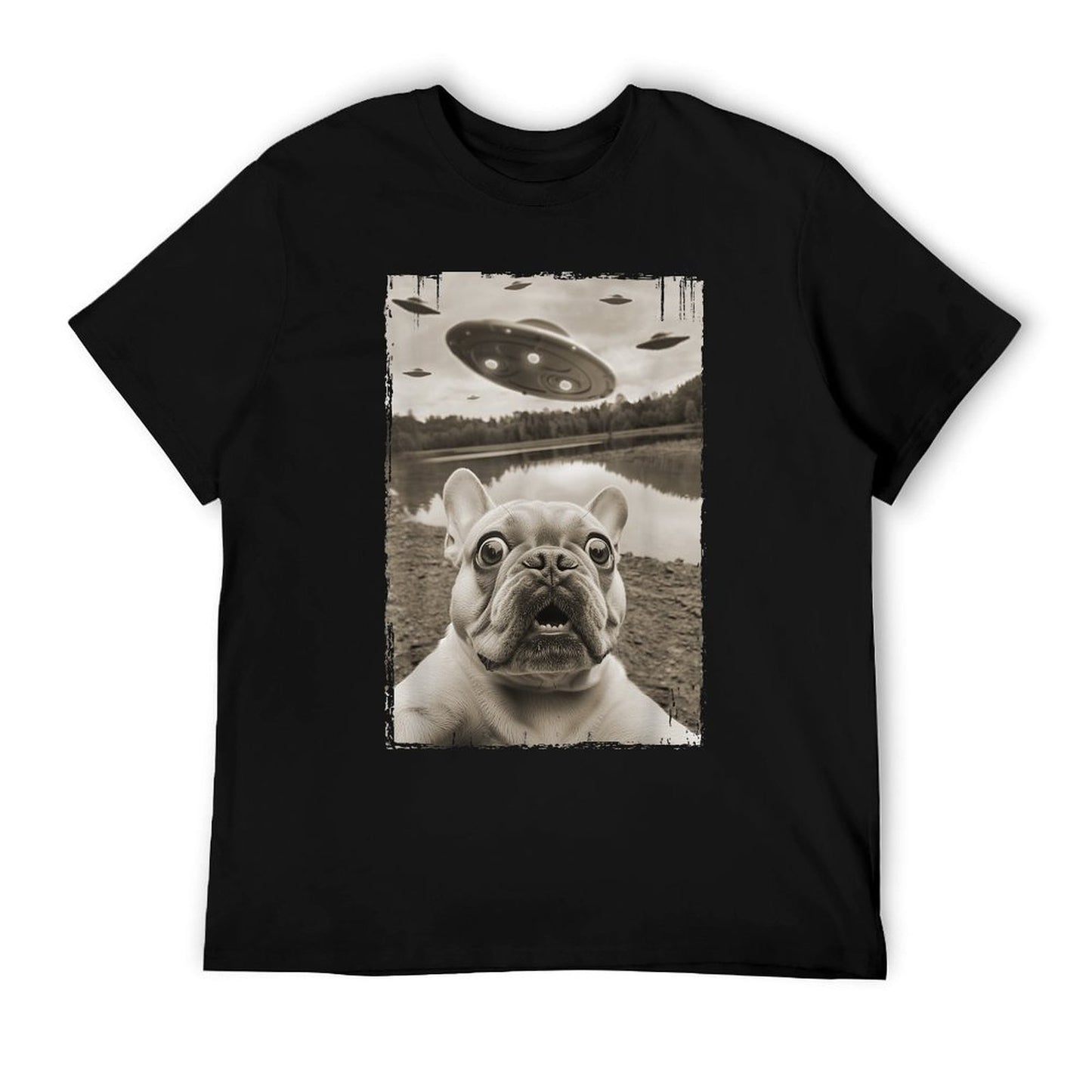 French Bulldog And UFO - Funny UFO And French Bulldog Selfie T-Shirt