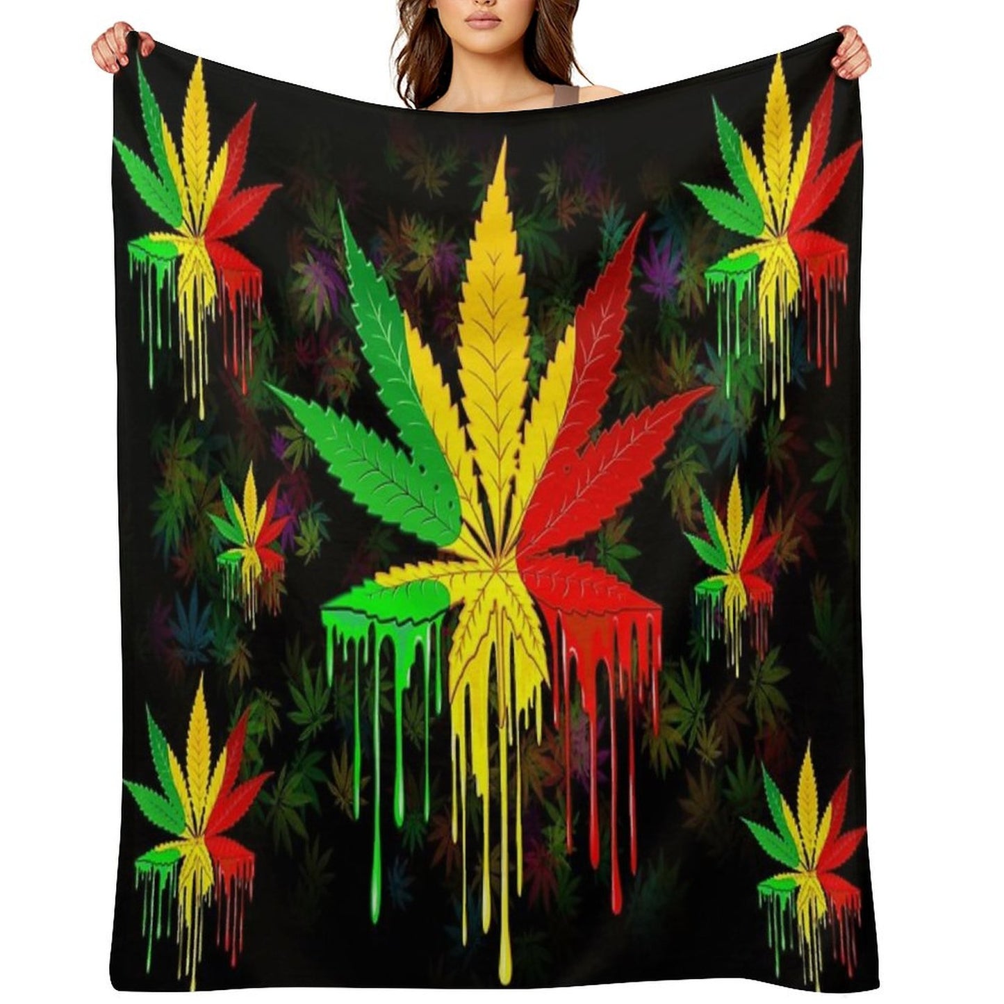 Leaf Rasta Colors Dripping Paint Throw Blanket