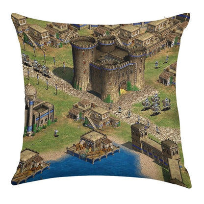Age of Empires 2 Oriental Town Linen Throw Pillow Cover