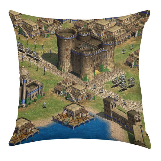 Age of Empires 2 Oriental Town Linen Throw Pillow Cover