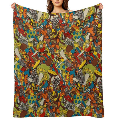 70s Psychedelic Mushroom Throw Blanket