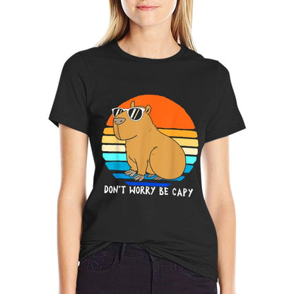 Retro Rodent Funny Capybara Dont Be Worry Be Capy  Trendy Pattern T-Shirt