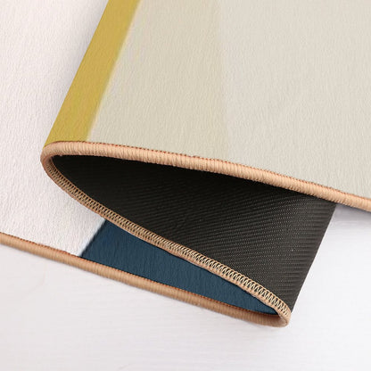 Triangular Abstract in Mustard Yellows, Navy Blue, And Blush Tones. Minimalist Geometric Bath Mat