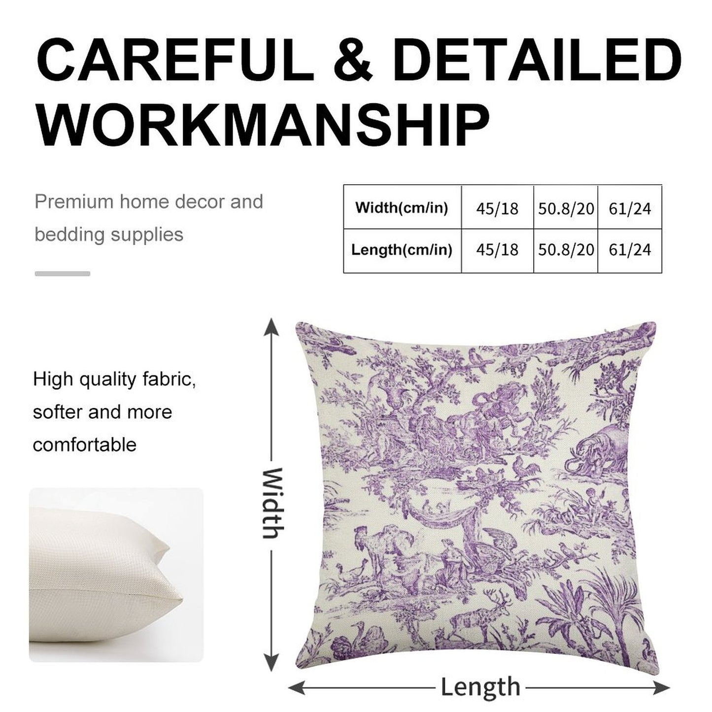 Purple Toile - French Countryside - English Linen Throw Pillow Cover