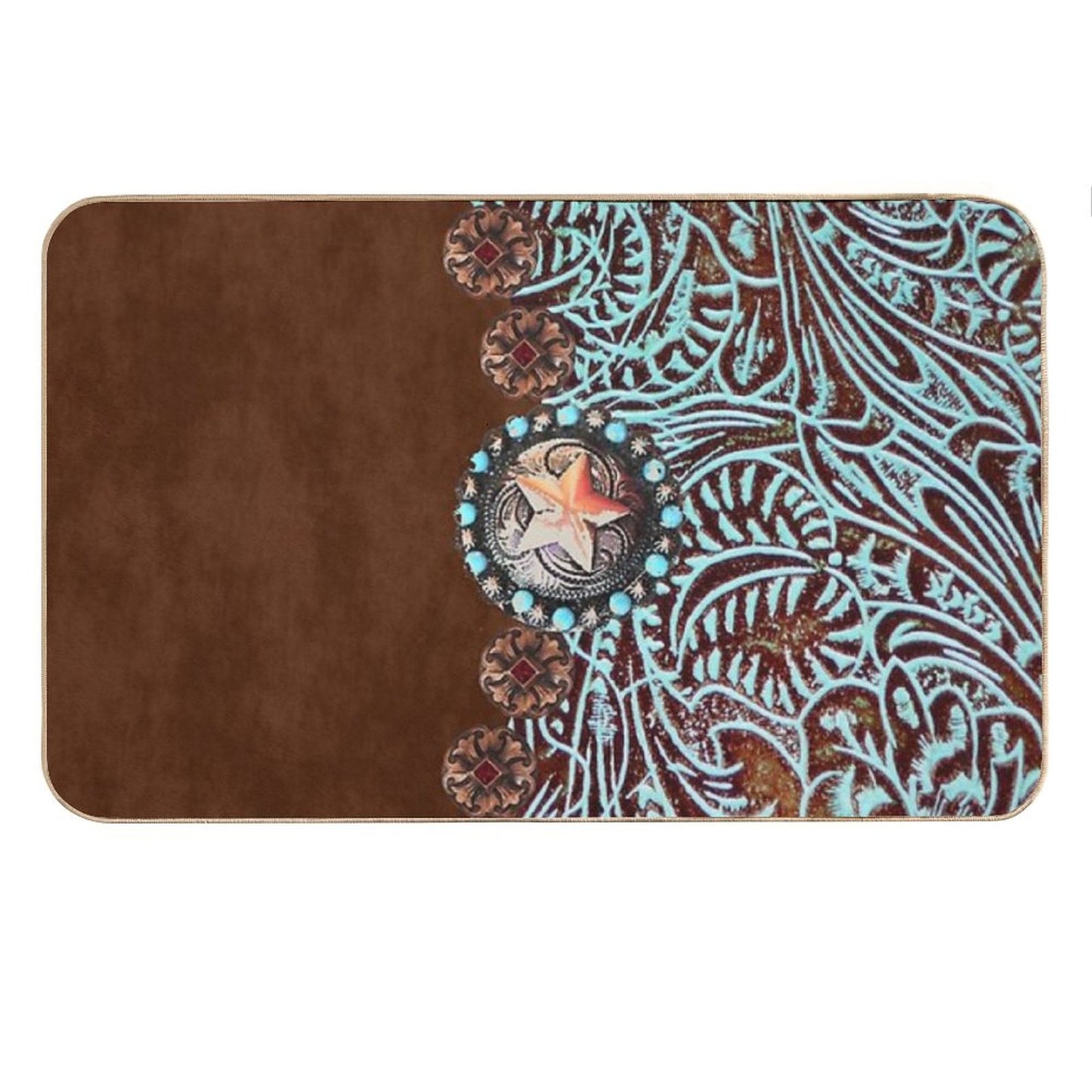 Primitive Cowboy Cowgirl Western Country Brown Turquoise Bath Mat