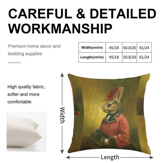 Victorian Lady Rabbit Linen Throw Pillow Cover