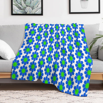 Blue Green Hippy Flower Daisy Throw Blanket