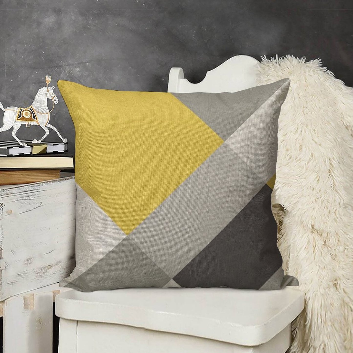 Mustard & Grey Patchwork Linen Throw Pillow Cover