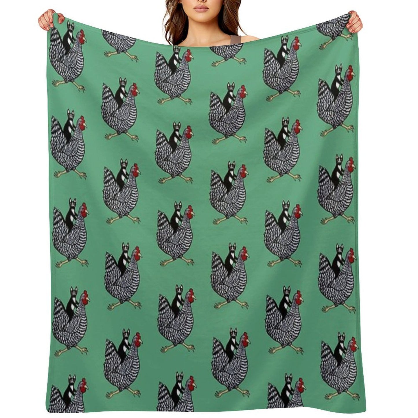Cat Riding A Chicken Throw Blanket