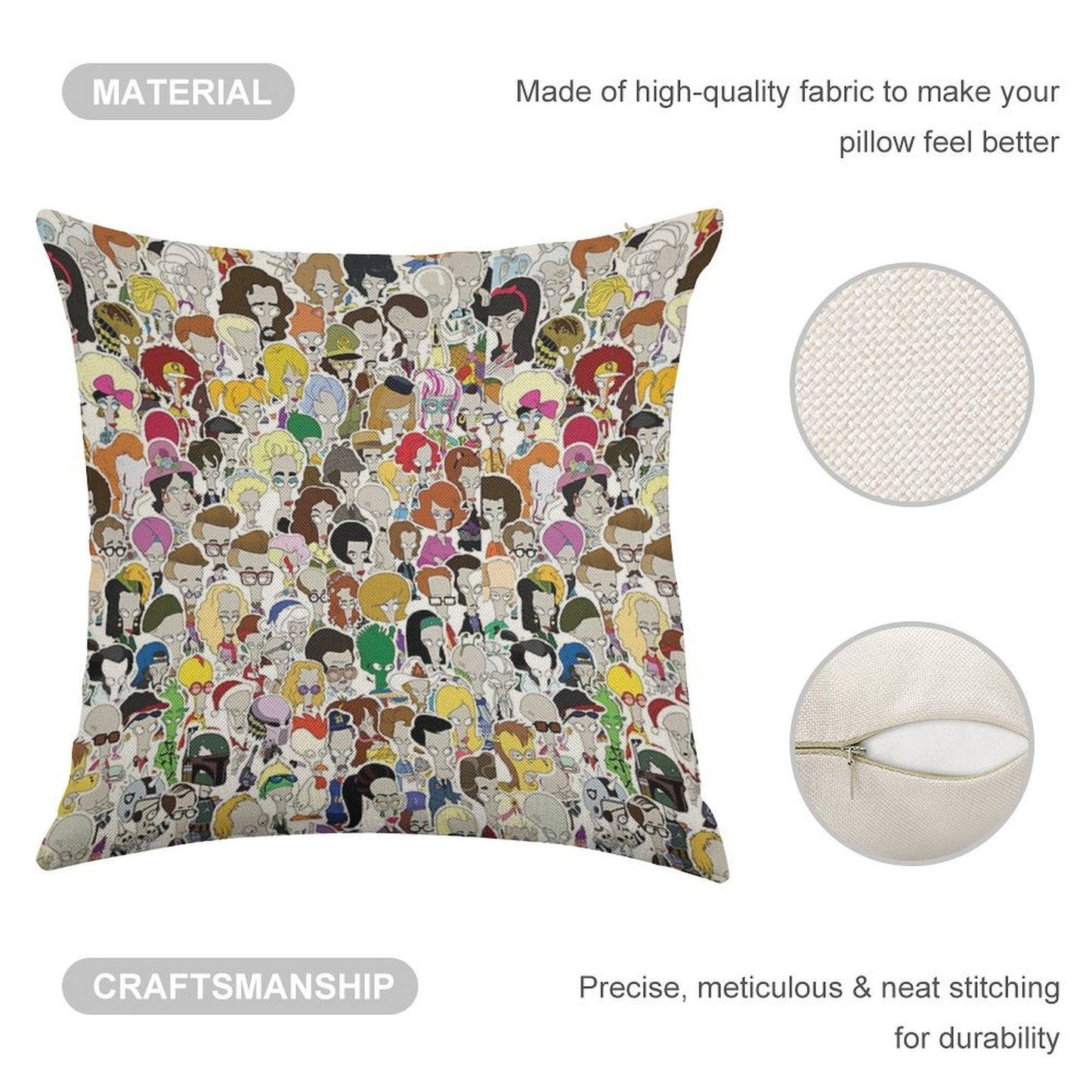 103 Faces of Roger The Alien Linen Throw Pillow Cover