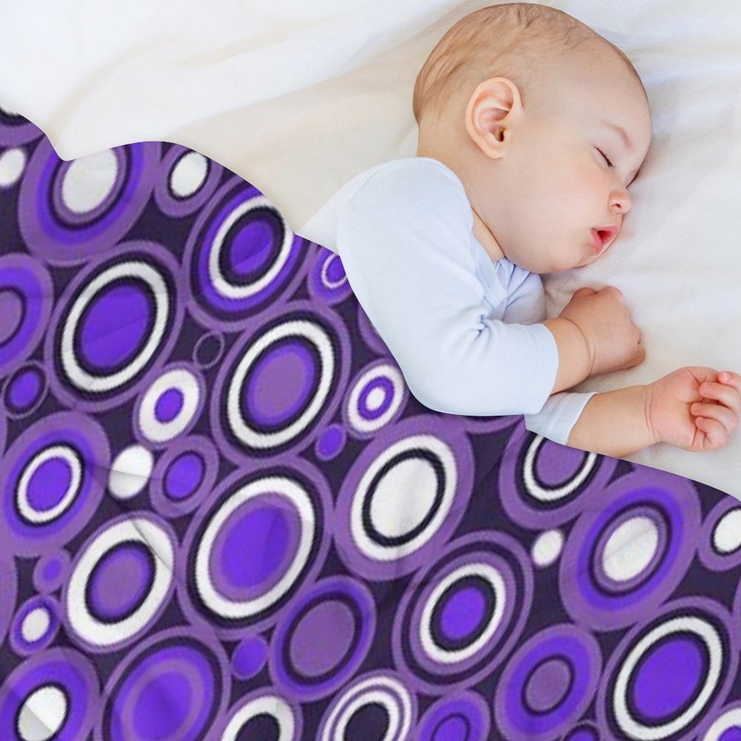 Ultra Violet, Purple And White Circle Retro Pattern Throw Blanket