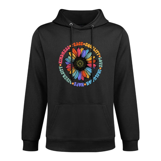 World Peace Supporter Sunflower Floral Outfit Kindness Peace Equality Love Hope Diversity Human Rights Black Floral Sunflower Pa Adjustable Hood Hoodie