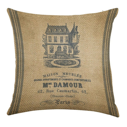 Vintage Burlap French House Design Linen Throw Pillow Cover