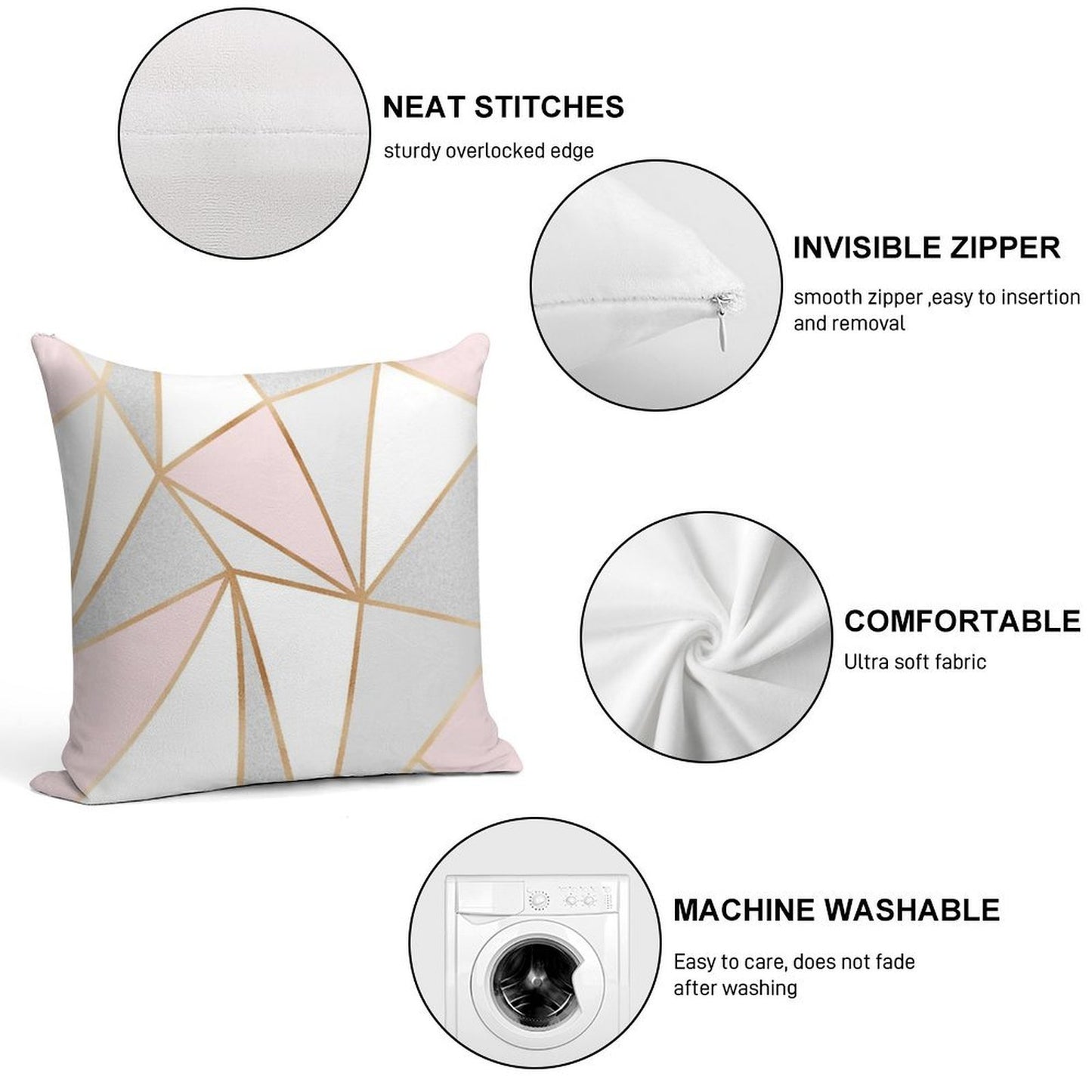 Pink, Grey & Gold Geo Soft Durable Construction Throw Pillow