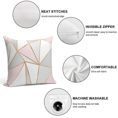 Pink, Grey & Gold Geo Soft Durable Construction Throw Pillow