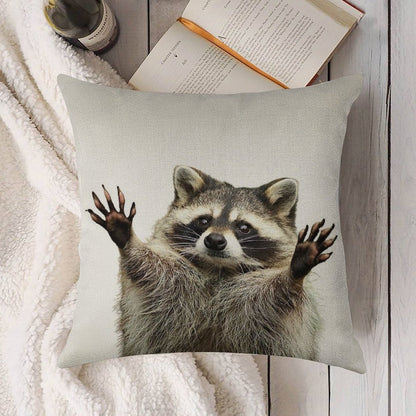 Racoon Linen Throw Pillow Cover