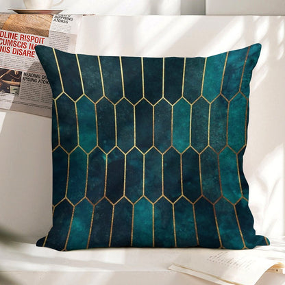Deep Teal And Blue Gold  Pattern Linen Throw Pillow Cover