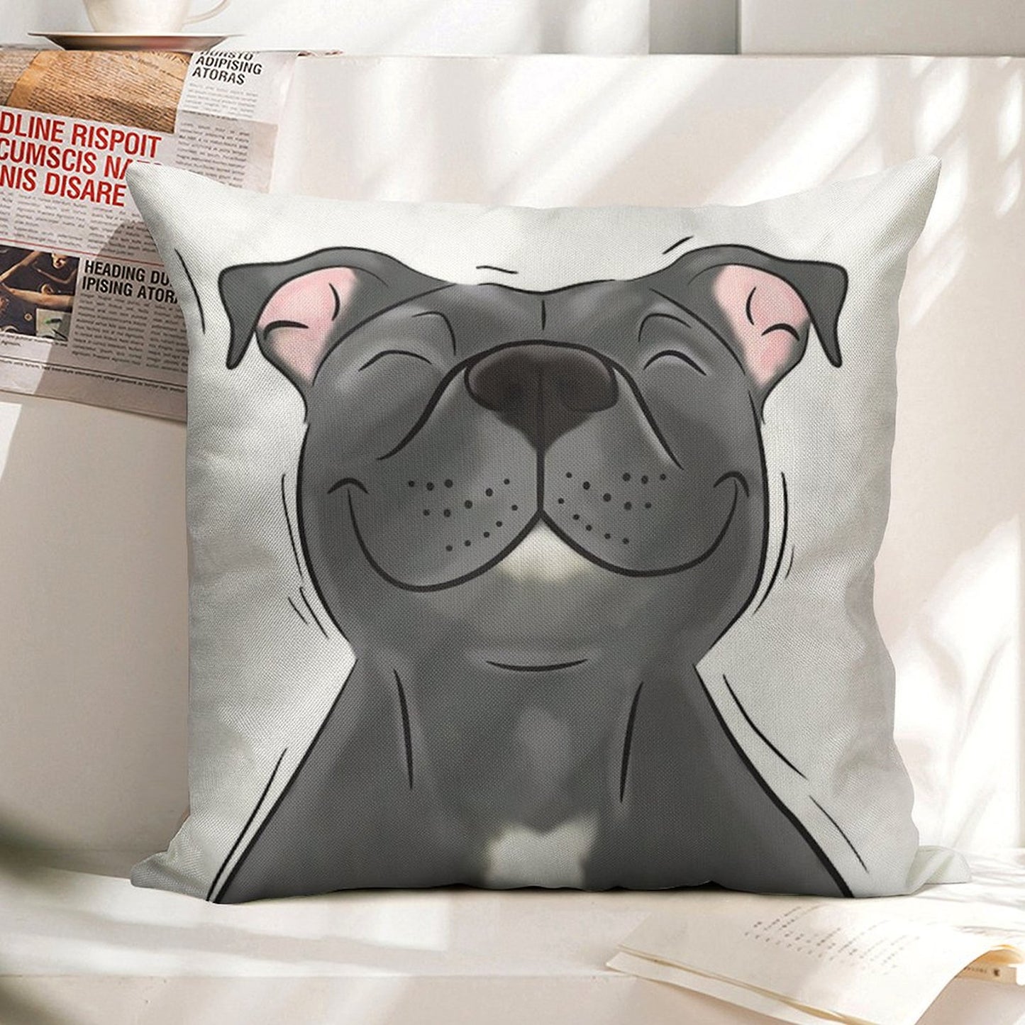 Smiling Blue Staffy Dog (stafford) Staffy Love Linen Throw Pillow Cover