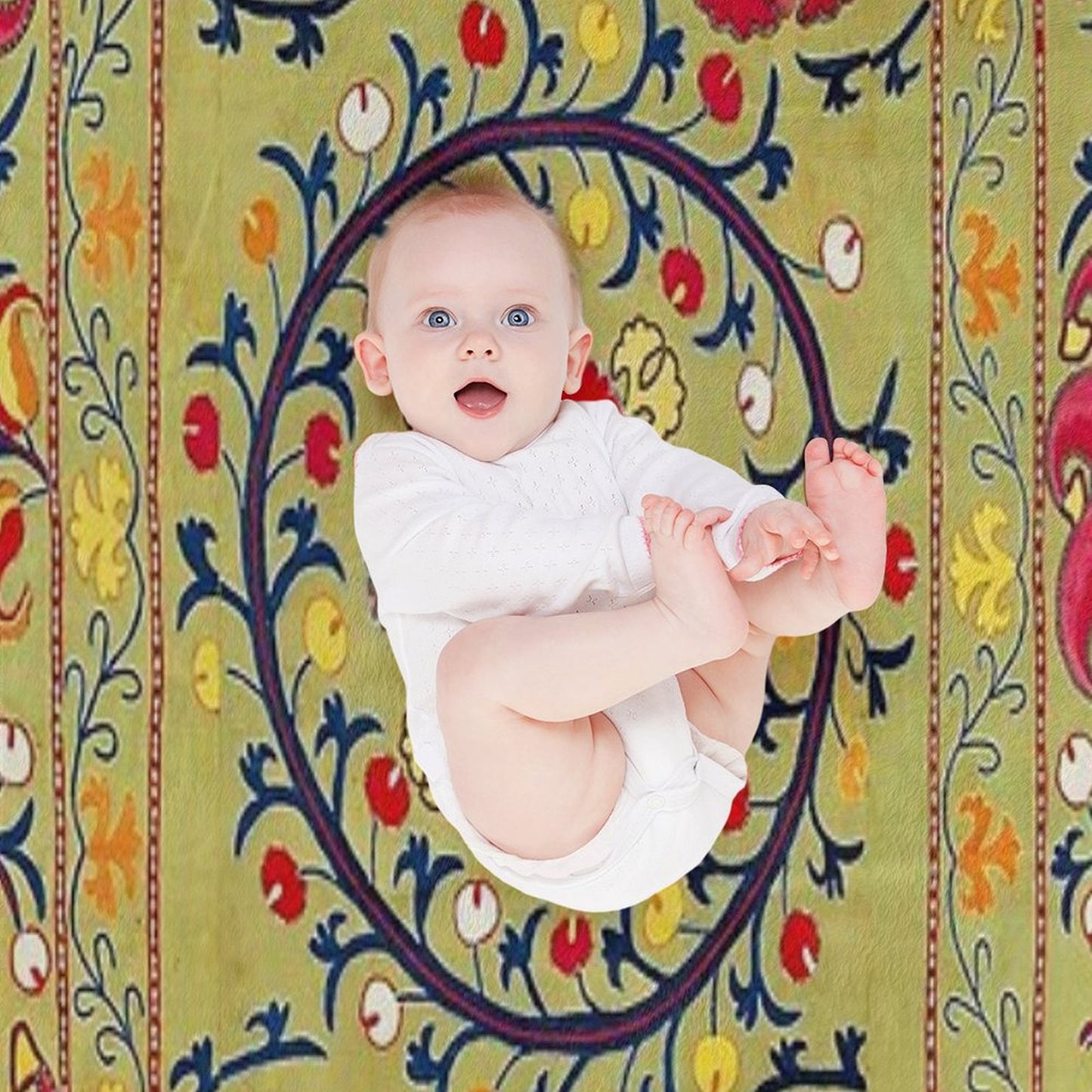 Lakai Suzani Uzbekistan Floral Embroidery Print Throw Blanket