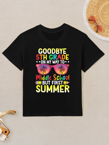 Goodbye 5th Grade Graduation To Middle School Hello Summer Kids T-Shirt