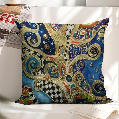The Changing Seasons of Klimt Linen Throw Pillow Cover