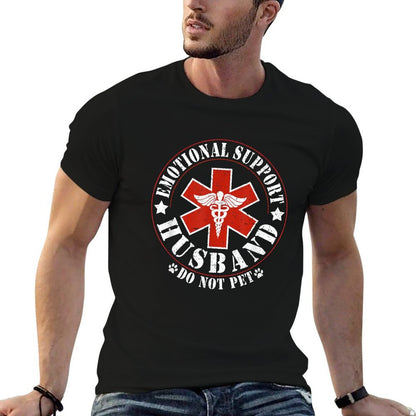 Emotional Support Husband Do Not Pet Funny Mens Husband  Rolled Sleeves T-Shirt