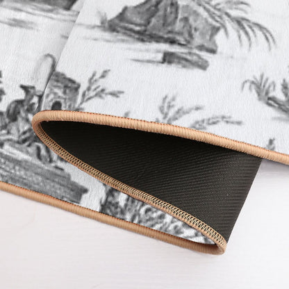 Black And White Toile De Jouy Bath Mat